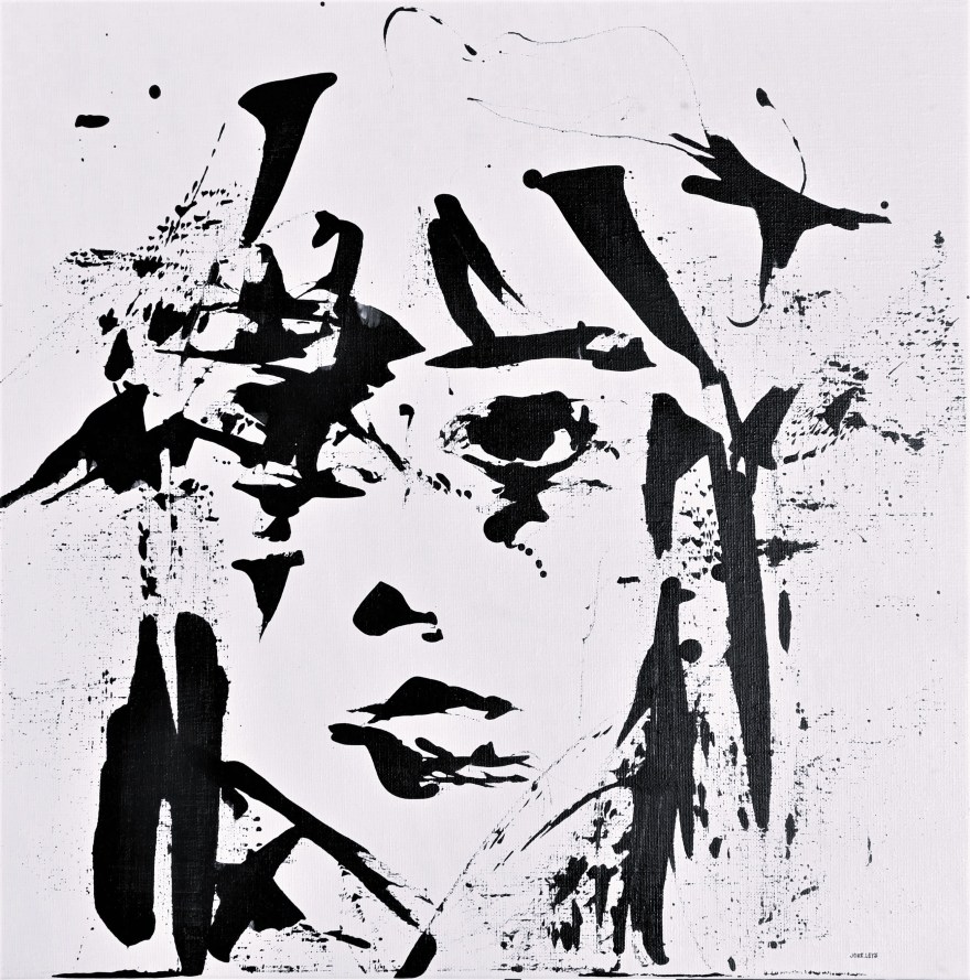 Abstract artwork acrylic face black and white