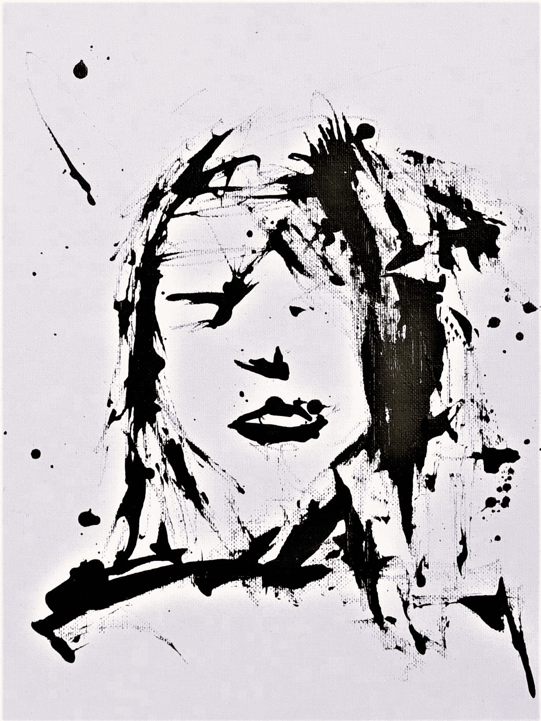 Abstract artwork acrylic face black and white
