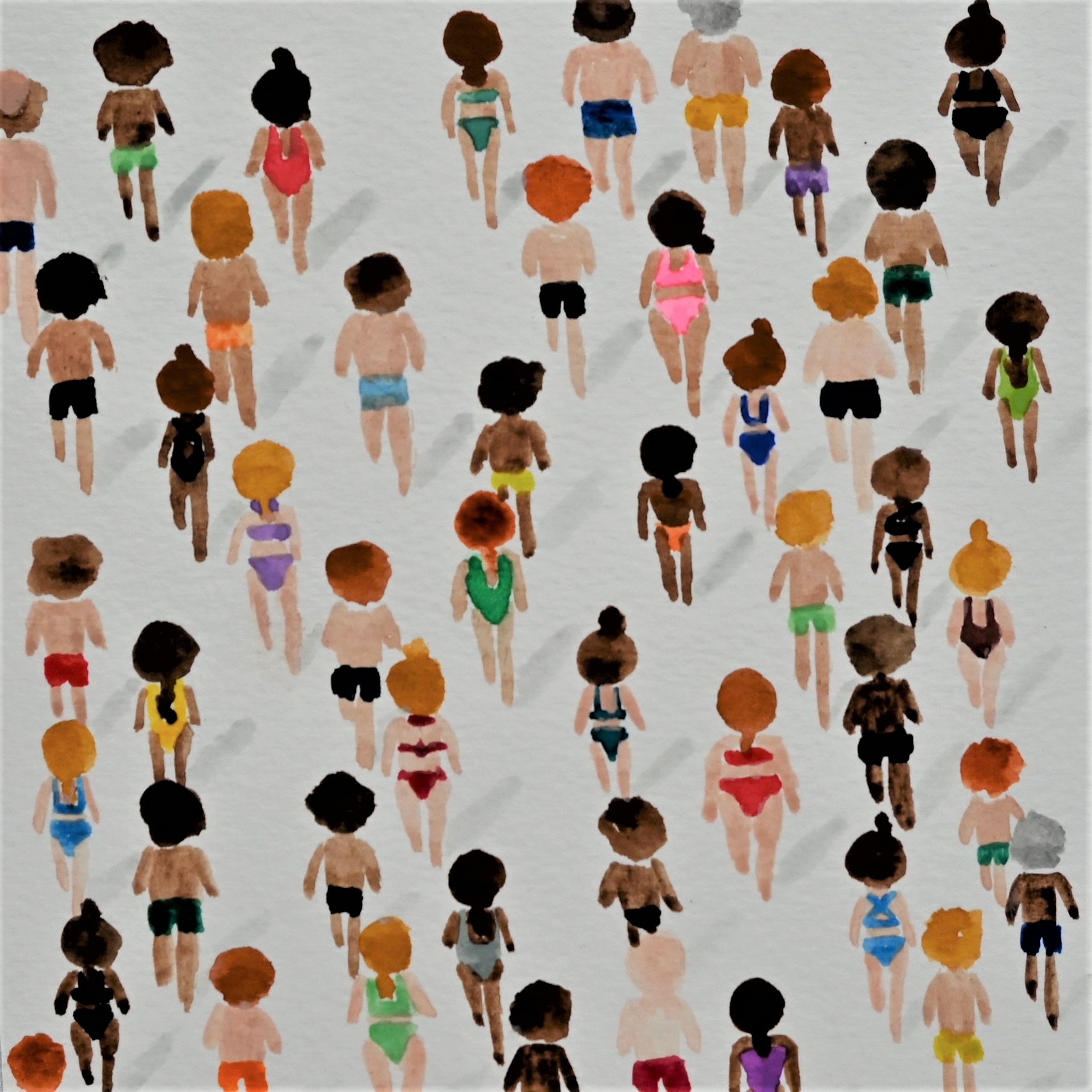 Kleurrijk kunstwerk Aquarel tekening mensen in zwemkleding