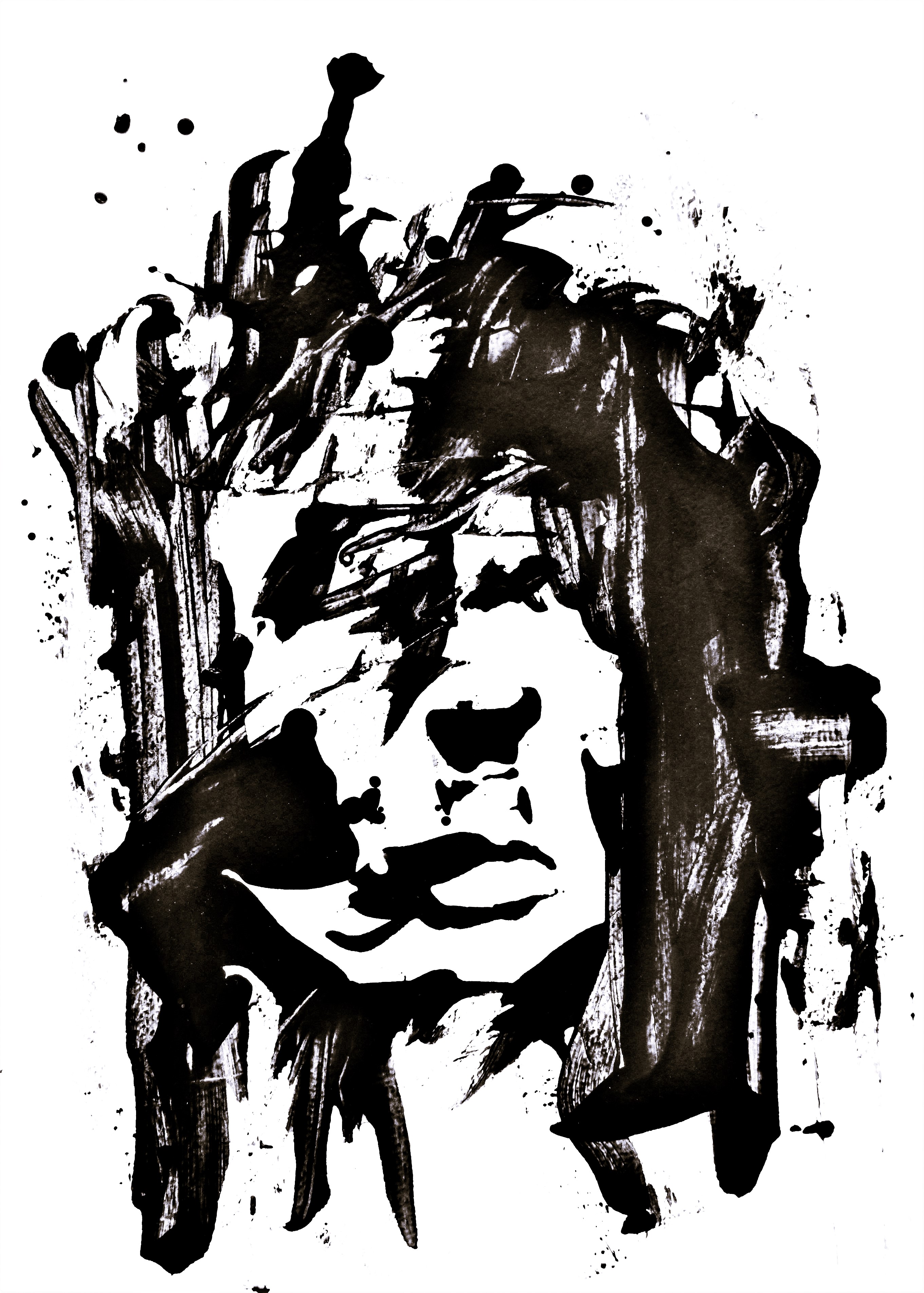 Abstract artwork acrylic face black and white