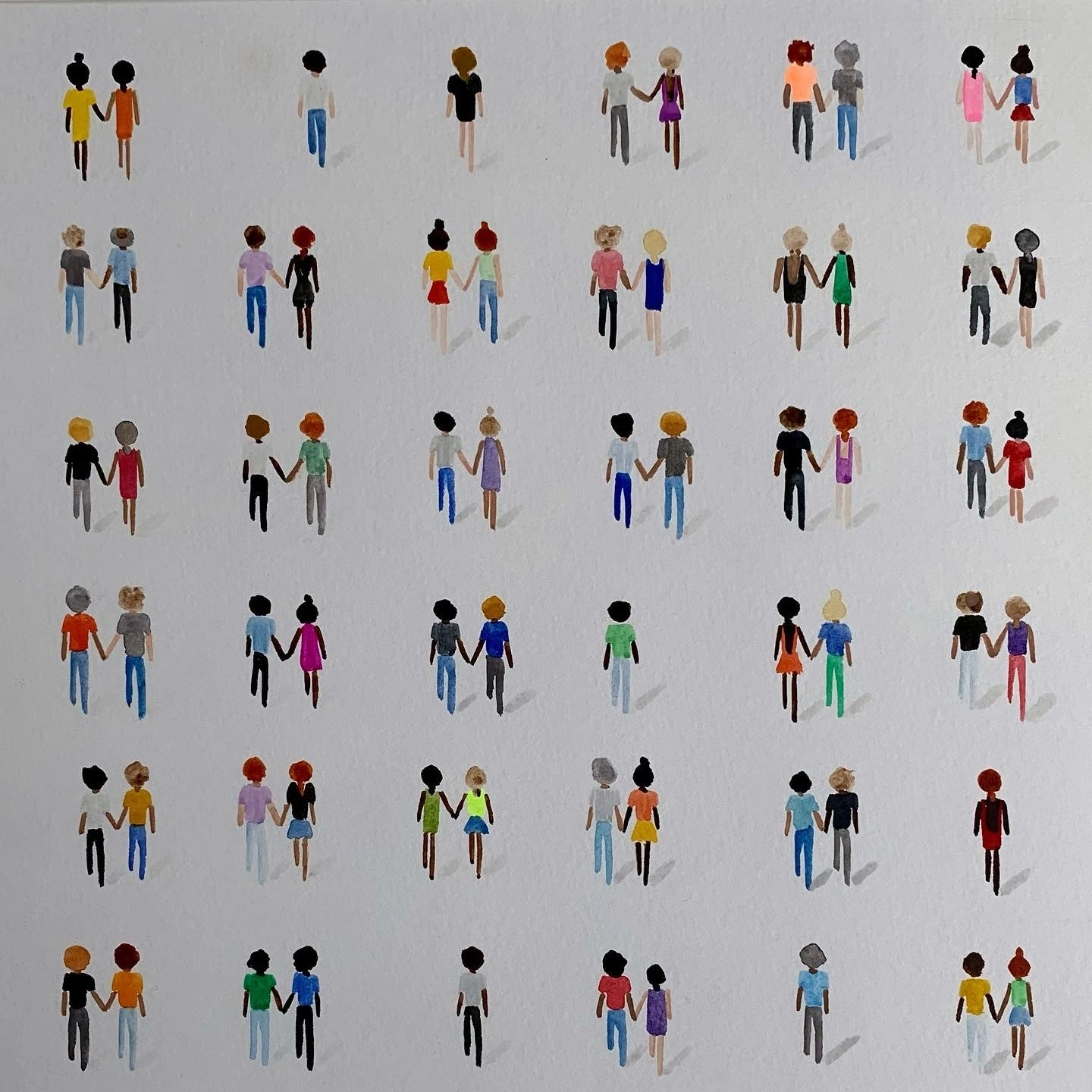 Groot kleurrijk kunstwerk aquarel abstract mensen